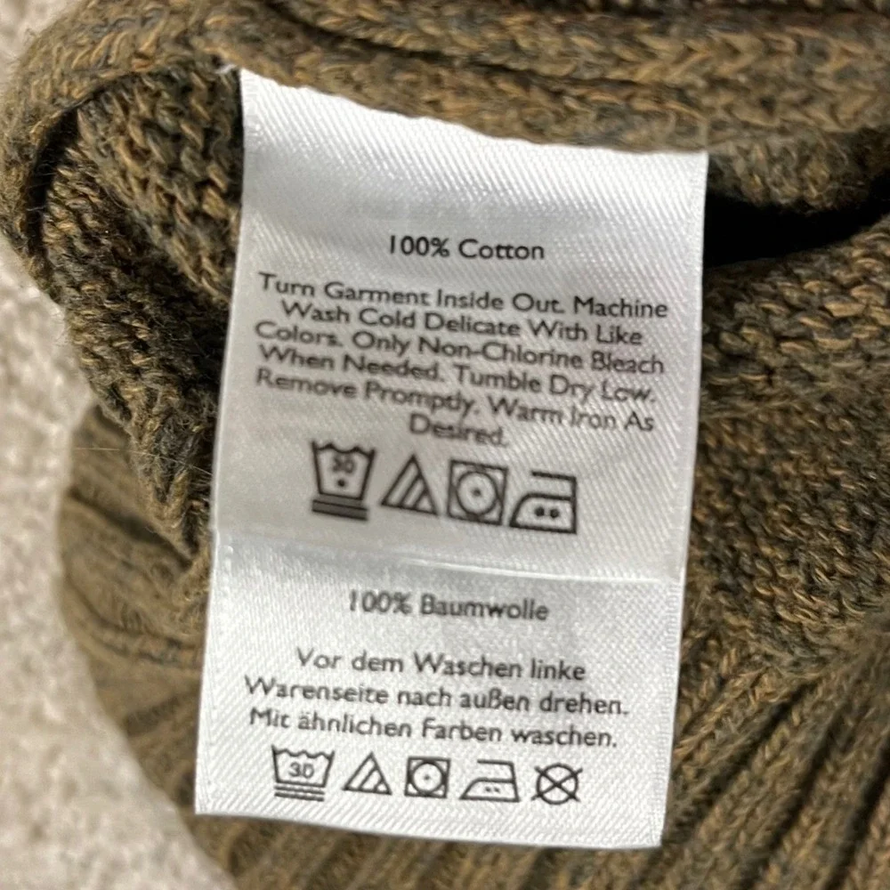 Eddie Bauer Quarter Zip Sweater Mens XL Olive Green 100% Cotton Knit